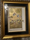 3 Persian Illuminated Manuscript Page  Mughal Gouache Horsemen Playing Polo