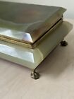 Vtg Onyx Agate Jewelry Box Green Brass Claw Feet Velvet Lining 7x5 25x2 75  Mcm