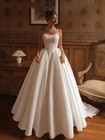 Elegant Pearls Strapless Wedding Dress Beading Princess Court Train Ball Gown
