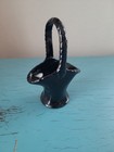 Antique 1900s Black Amethyst Glass Basket Marked R 7 Inch