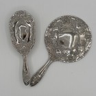 Vintage Silver Plated Repousse Hand Mirror And Brush Ornate Vanity Set