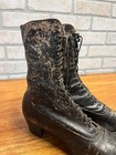 Antique Victorian Edwardian Black Leather Lace Up Boots Women   s High Top Shoes P