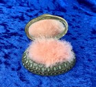 Vintage Europe  900 Silver Enamel Portrait Vanity Powder Box Origina Puff mirror
