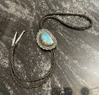 Vtg Bennett Bolo Tie C-31  Navajo Native American Silver Turquoise Stone Large