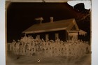 Antique 6x8 Glass Plate Negative Group Of People In Front Of A Church E19