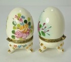 Vintage Porcelain Hand Painted  Footed Egg Trinket 4  Hinged Box Lot Of 2