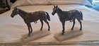 Vintage Cast Metal Horse Bookends Mounted On Veined Genuine Alabaster Stone Base