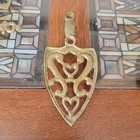 Antique Solid Brass Trivet Ornate Scroll   Heart Iron Stand 8    Long 3 5    Wide