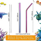 Reusable 10 5  Rainbow Stainless Steel Straws With Cleaning Brush - 8 Set