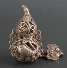 Rare Snuff Bottletibet Silver Copper Chinese Old Carved Statue Gourd  Netsuke