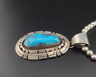 Navajo Pearls Sterling Silver Kingman Turquoise Pendent  Necklace 