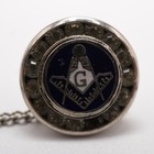 Vintage Masonic Tie Tack Silver Tone Blue Enamel Rhinestone Freemason Jewelry