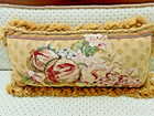 Vtg Fruit   Floral Aubusson Tapestry Lumbar Bolster Pillow W  Gold Fringe