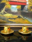 Vintage Florida Souvenir Teacups saucers decorated With Oranges  white Flowers 