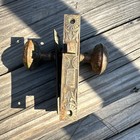 Victorian Ornate Brass Door Knob Set With Plates And Lock No Key Geometric Pat 
