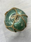 Vintage Japanese Glass Fishing Float Buoy Ball Roped Net Green   