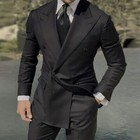 Men Suits Wide Lapel Double Breasted Formal Wedding Party Wear Groom Coat 2pcs