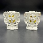 Antique Old Paris Porcelain Spill Bridal Vases Floral Scalloped Edges Pair Read
