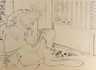Antique Japanese Woodblock Print Shunga  Mounted On Shikishi     Interior Scene