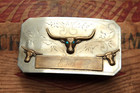 Vintage Ricardo Nickel Silver Cowboy Longhorn Steer Bull Western Belt Buckle