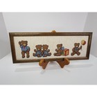 Vintage Teddy Bear Cross Stitch Framed Wall Art Nursery Decor Handmade 16x6