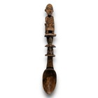 African Tribal Totem Art Carved Wood Ladle Spoon Ceremonial Seated Figure Scoop