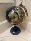 Vintage Blue Lapis World Globe With Semiprecious Gemstones On A Brass Stand