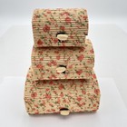 Floral Bamboo Trinket Boxes Set Of 3 Decorative Storage Bins Vintage Organizer