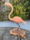 John Perry Vintage Frosted Flamingo Sculpture Wooden Base Driftwood Art 11   x7   