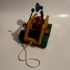 Vintage Kouvalias Wooden Astronaut Vehicle Green Wheels Pull Toy Made In Greece