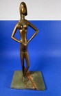 Vtg  Antique Modernist Art Deco Female Nude Figurine Brass Bronze On Marble Base