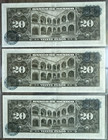 Mexico 3 Consecutives 20 Pesos La Corregidora Serie Bgb 27 Aug 1969