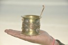 Vintage Brass Copper Fitted Engraved Holy Water Pot  Nice Patina