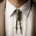 Men s Western Leather Bolo Tie Black Cord Bronze Cicada Clasp Adjustable