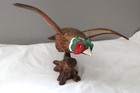Hand Carved Wood Pheasant On Stand Figurine Farm Cabin Hunting 15 5  Ooak