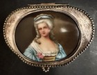 Antique French Silverplate Vanity Box With Porcelain Plaque