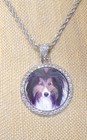 Hand Painted Sheltie  Pendant Silver Tone Bling Beads 22  Silver Chain