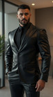 Black Leather Men s Suits Peak Lapel Formal Business Wedding Groom Prom Tuxedos