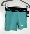 Nike Pro Girls Large L Athletic Running Shorts Green Nwt Fitted Elastic Waist