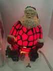 Santa Claus Holiday Accent Lamp In Box Stained Glass Style Vtg