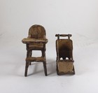 Antique vintage Cast Iron Dollhouse Baby Buggy Stroller Carriage And Highchair