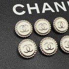 10 Chanel Buttons Silver White 20mm Metal Vintage
