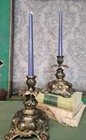 Vintage Art Nouveau Style Tapered Candle Holders Hollywood Regency Brass Ornate