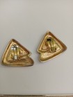 Vinatge 1980s Earrings Clip On Large Gold Tone -flawed  Heavy Tarnishing