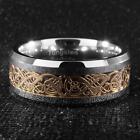 Gold Celtic Dragon Tungsten Carbide Carbon Fiber Wedding Band Bridal Silver Ring
