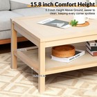 Modern Farmhouse Coffee Table With Rattan Shelf  2 Tier Wood Coffee Table