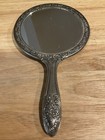Vintage Handheld Mirror Silver Plated Floral Ornate Design 9x5 5    Heavy Euc