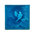 Victorian Minton Hollins Blue Glaze Moulded Majolica 8  Tile Swallow Birds C1880