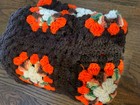 Vintage Granny Square Afghan Brown Orange Floral Throw Blanket 52   x38    Chunky