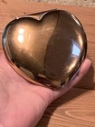 Vintage Evans Powder Compact Gold Tone Large Heart Shape Unused Rare Design Nice